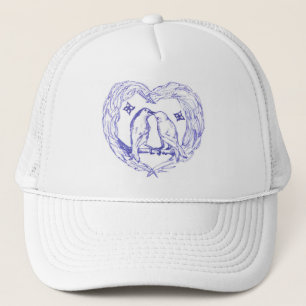 Toile Vögel küssen mit Herzkranzhut Truckerkappe