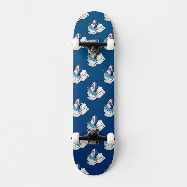 Toilet Shark Funny Blue Skateboard (Vorderseite)