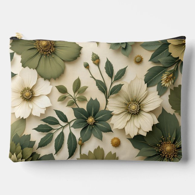 Toiletry bag green flowers pattern  zubehörtasche (Vorderseite)