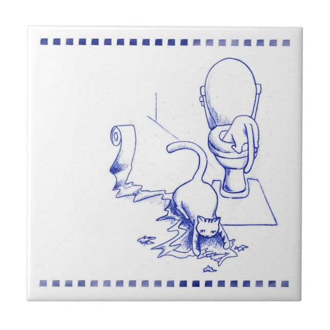 Toilette Drink Kitty Katze Badezimmer Toilette Aus Fliese (Vorderseite)