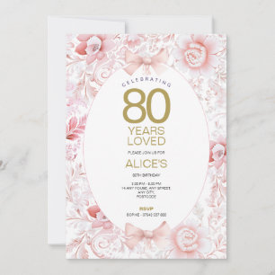 Toilette Floral Pink & Gold 80. Geburtstag Einladung