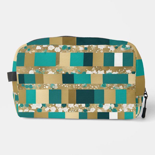Toilettenbeutel Aquamarin grün und goldgelb geomet Waschbeutel (Vorderseite)