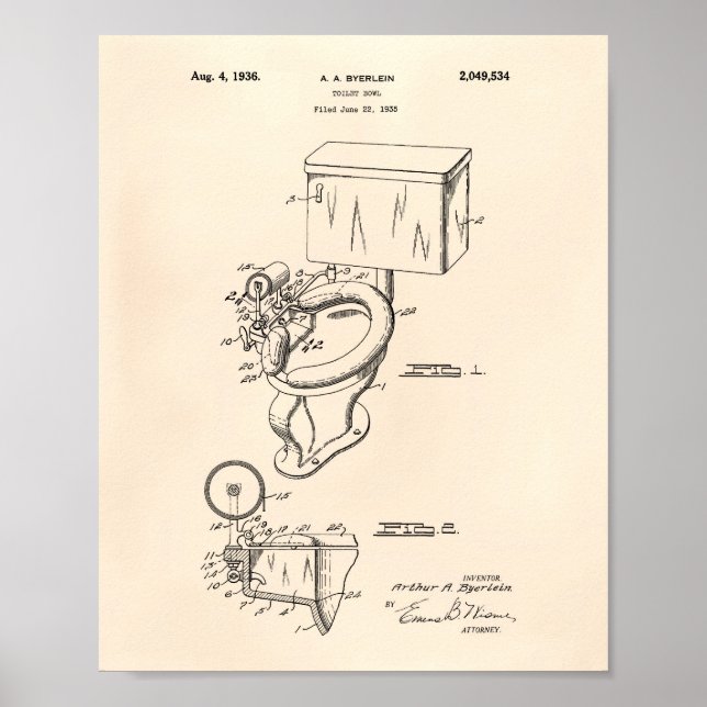 Toilettenkasten 1936 Patent Art Old Peper Poster (Vorne)