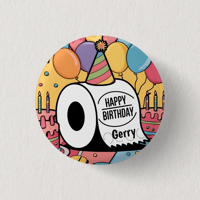 Toilettenpapier mit einem Geburtstagsballon Button (Vorderseite)