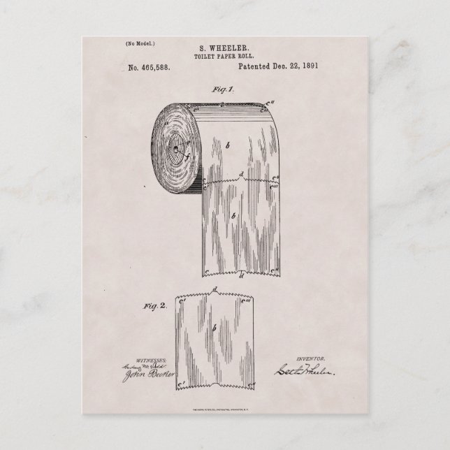 Toilettenpapier Patent Nr. 465,588 von S. Wheeler  Postkarte (Vorderseite)
