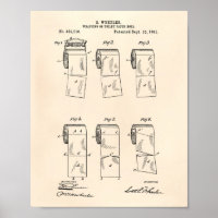 Toilettenpapier Roll 1891 Patent Art Old Peper