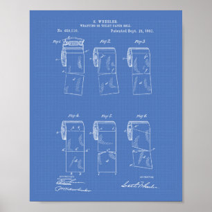 Toilettenpapier Roll 1891 Patentart Blueprint Poster