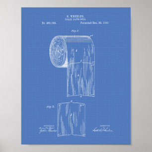 Toilettenpapier Roll 1891 Patentart - Blueprint Poster