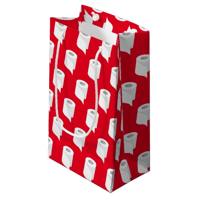 Toilettenpapier Roll Funny Quarantine Thema Red Kleine Geschenktüte (Vorderseite Schrägansicht)