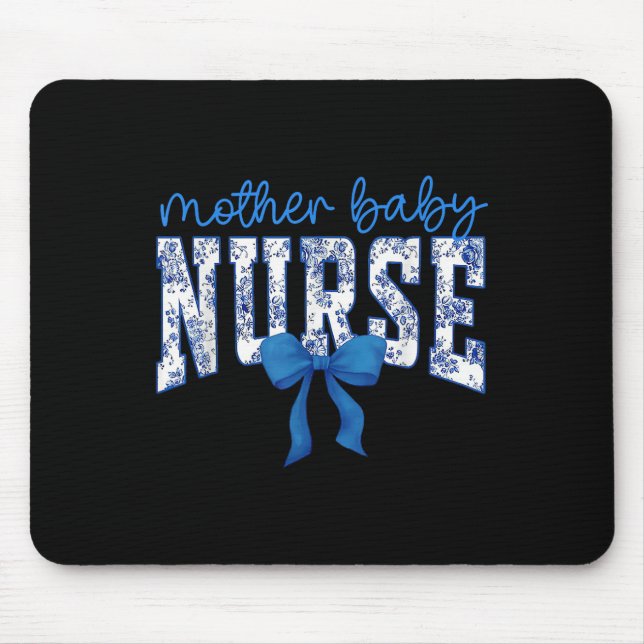 Toilettenpflegerin Schleife Blau Coquette Mutter B Mousepad (Vorne)