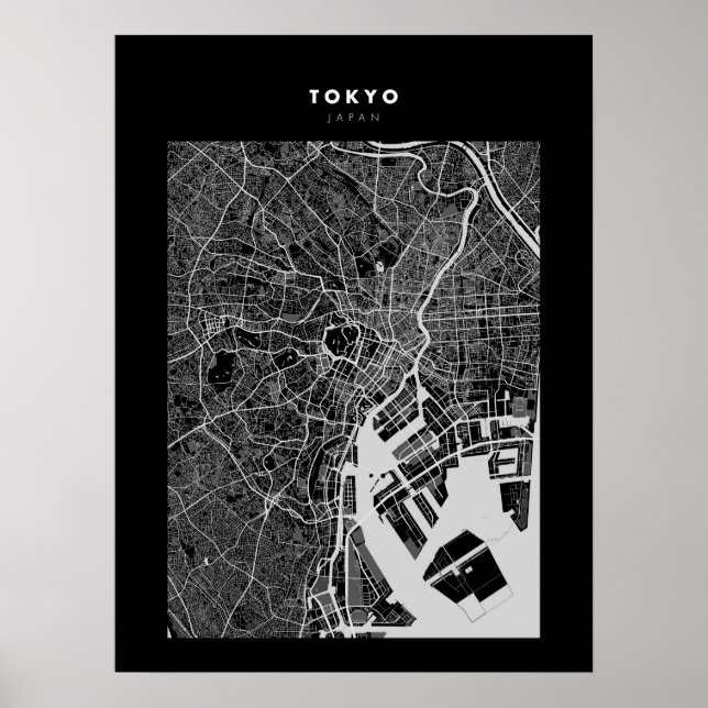 Tokio - Japan Dark City Map Poster (Vorne)
