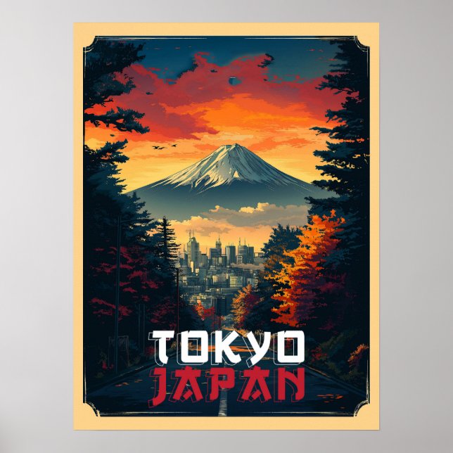 Tokio, Japan: Fuji und Stadtbild Poster (Vorne)