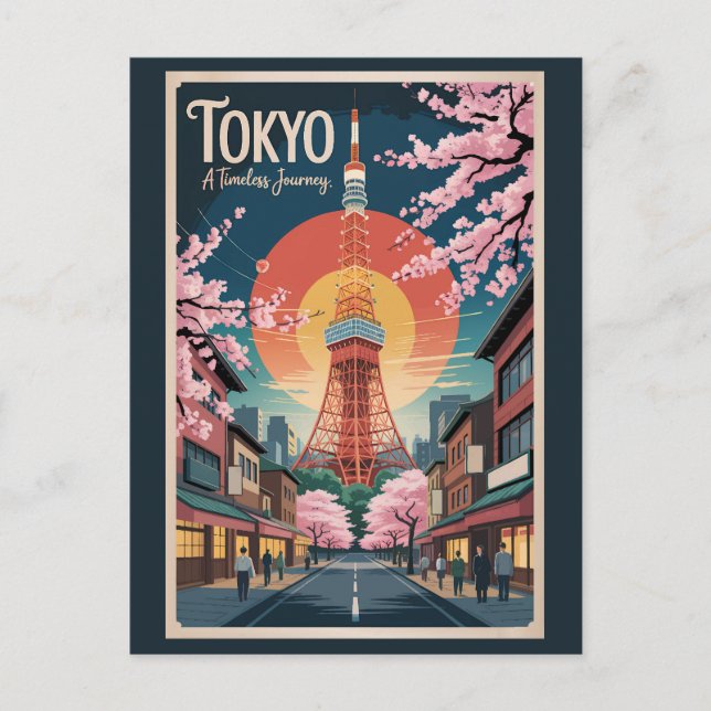 Tokio Japan Illustration Travel Art Vintag Postkarte (Vorderseite)