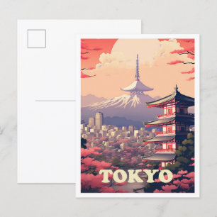 Tokio Japan Kunst Vintage Reise Illustration Postkarte
