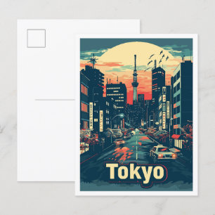 Tokio Japan Kunst Vintage Reiseillustration Postkarte