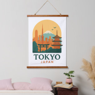 Tokio Japan Minimalistischer Reise-Souvenir-Teppic Wandteppich Mit Holzrahmen