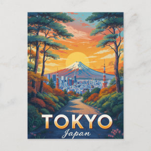 Tokio Japan Mt Fuji Sonnenuntergang Vintage Kunst Postkarte