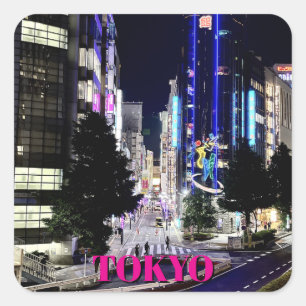 Tokio Japan Neonlichter bei Nacht Quadratischer Aufkleber