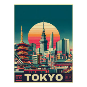 Tokio Japan Reise RETRO Skyline Geschenke Poster