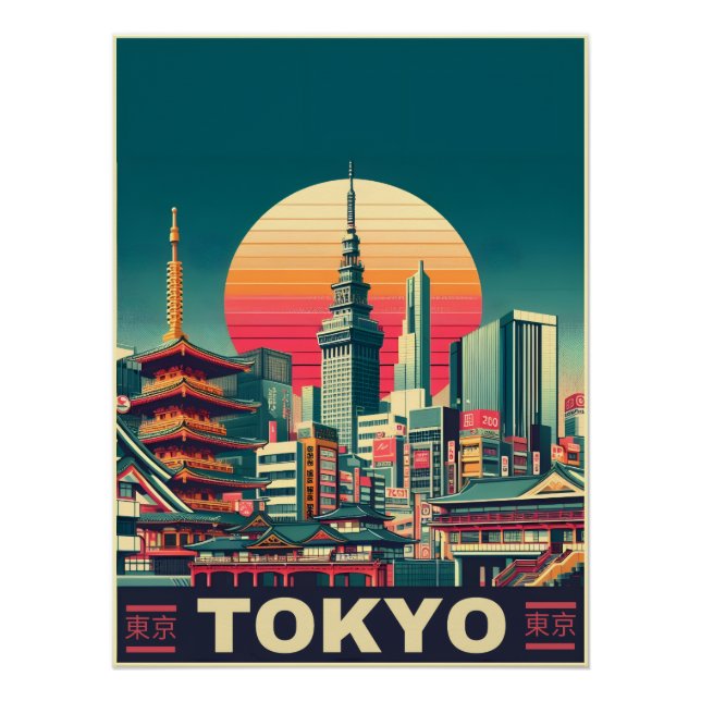 Tokio Japan Reise RETRO Skyline Geschenke Poster (Vorderseite)