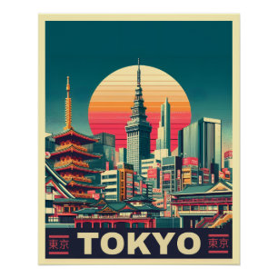 Tokio Japan Reise RETRO Skyline Geschenke Poster