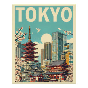 Tokio Japan Reise RETRO Skyline Geschenke Poster