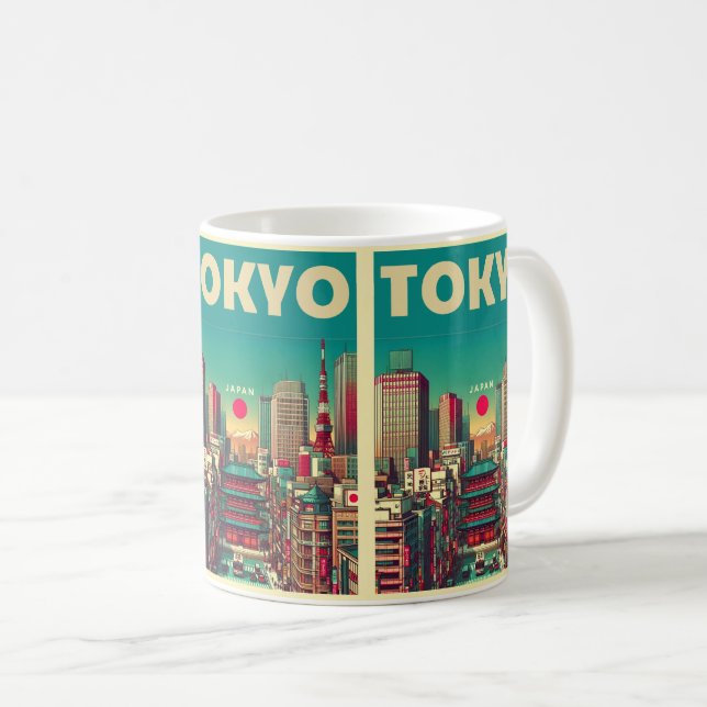 Tokio Japan Reise Vintage Lupen Kartengeschenke Kaffeetasse (VorderseiteRechts)