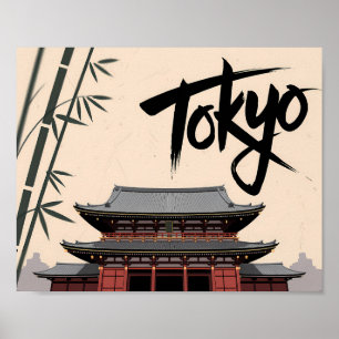 Tokio Japan Reise Vintage Tempel Kalligrafie Kunst Poster