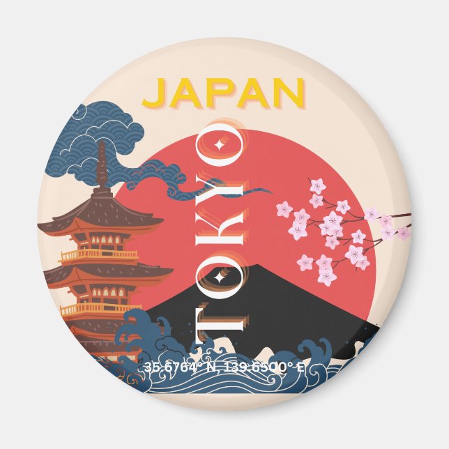 Tokio Japan Reisen Kunst, Retro Art Reisen Magnet (Vorne)