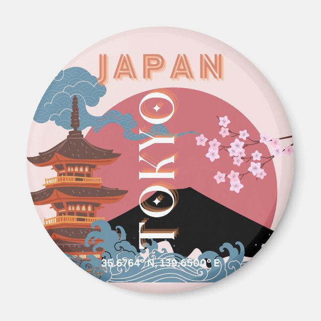 Tokio Japan Reisen Kunst, Retro Art Reisen Magnet (Vorne)
