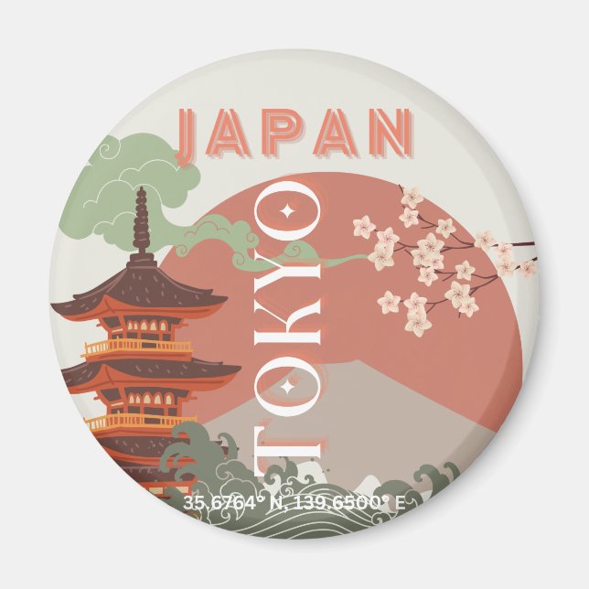 Tokio Japan Reisen Kunst, Retro Art Reisen Magnet (Vorne)