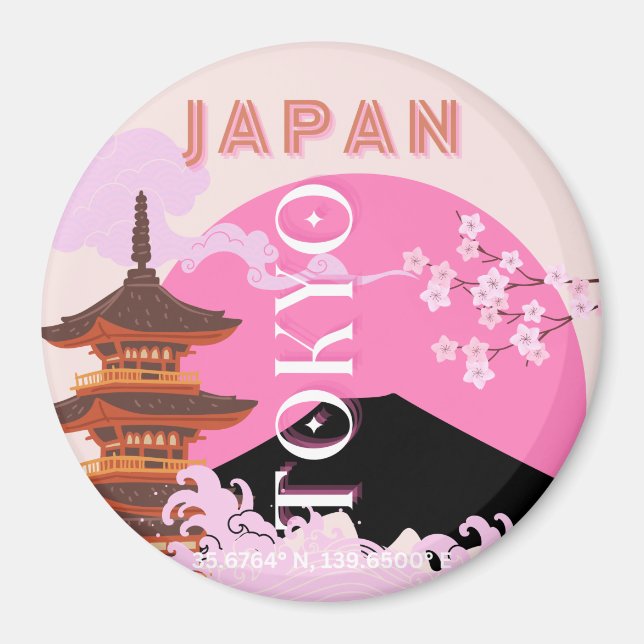 Tokio Japan Reisen Kunst, Retro Reisen Kunst, Rosa Magnet (Vorne)