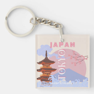 Tokio Japan Reisen Kunst, Retro Reisen Kunst, Rosa Schlüsselanhänger