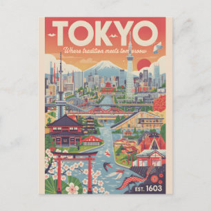 Tokio Japan Retro-Reiseplakat-Kunst Feiertagspostkarte