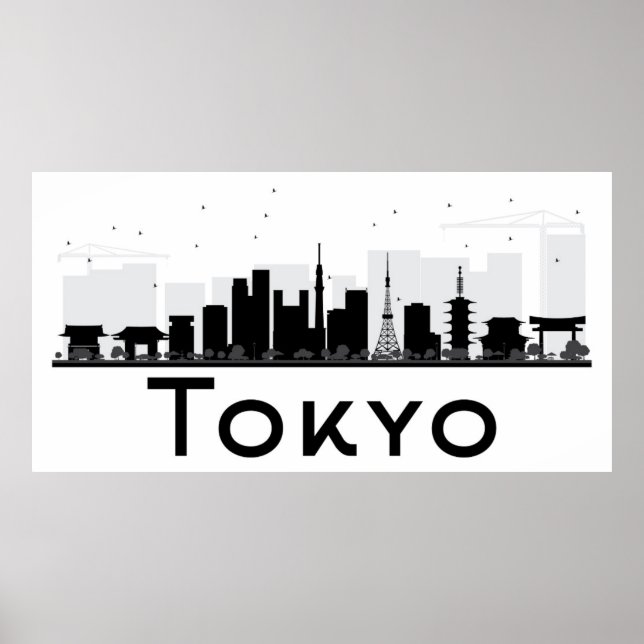Tokio, Japan | Schwarz-Weiß-City-Skyline Poster (Vorne)