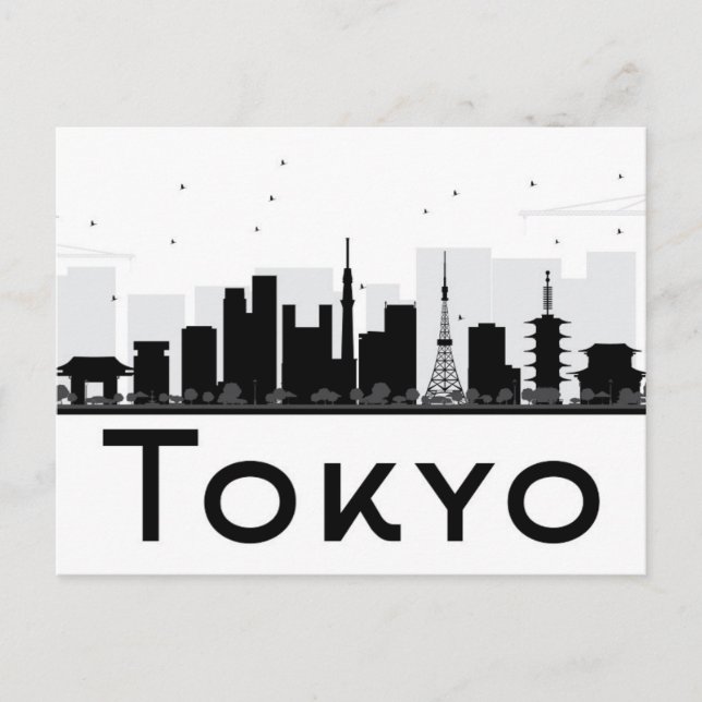 Tokio, Japan | Schwarz-Weiß-City-Skyline Postkarte (Vorderseite)
