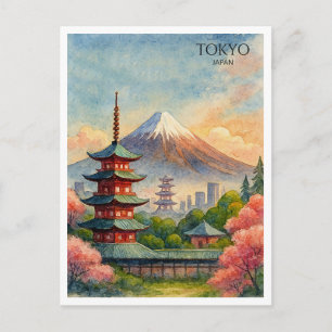Tokio Japan Stadtansicht Wasserfarbe Souvenir Feiertagspostkarte