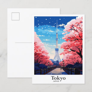 Tokio Japan Vintage Reiseillustration Postkarte