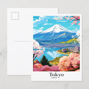 Tokio Japan Vintage Reiseportrait Illustration Postkarte