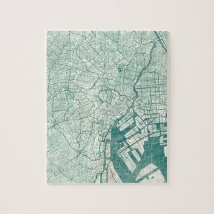 Tokio Karte Blau Vintage Aquarell Puzzle