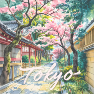 Tokio Kirschblüten Aquarell Traditionelles Japan  Aufkleber