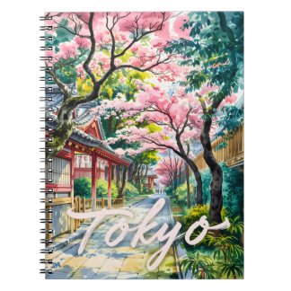 Tokio Kirschblüten Aquarell Traditionelles Japan  Notizblock