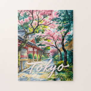 Tokio Kirschblüten Aquarell Traditionelles Japan Puzzle
