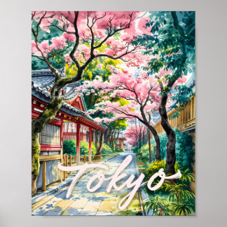 Tokio Kirschblüten Wasserfarbe Traditionelles Japa Poster