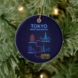 Tokio Nachtbus-Route Neon-Design – Japan Reise Keramik Ornament
