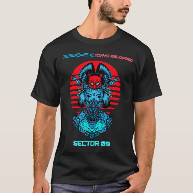 Tokio Reloaded – Cyberpunk Samurai Geisha Japan T-Shirt (Vorderseite)