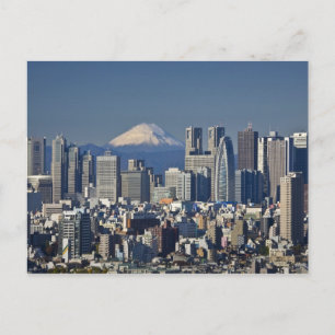 Tokio, Shinjuku District Skyline, Mount Fuji, Postkarte