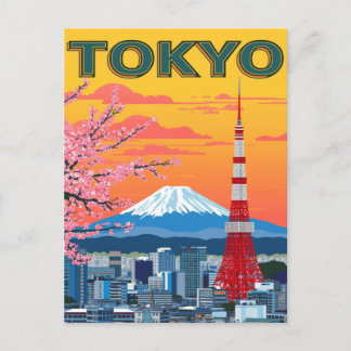 Tokio-Sonnenuntergang und Berg Fuji Postkarte