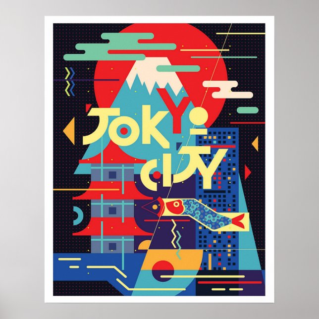Tokio Stadt, Japan, Illustration, Vintage Poster (Vorne)
