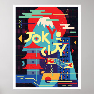 Tokio Stadt, Japan, Illustration, Vintage Reise Poster